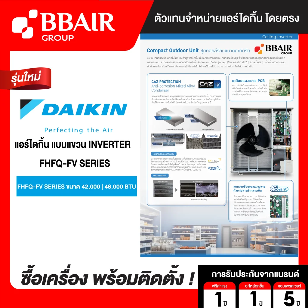 แอร์ไดกิ้น แบบแขวนอินเวอร์เตอร์ FHFQ-FV น้ำยาแอร์ R-32 รีโมทไร้สาย พร้อมติดตั้ง