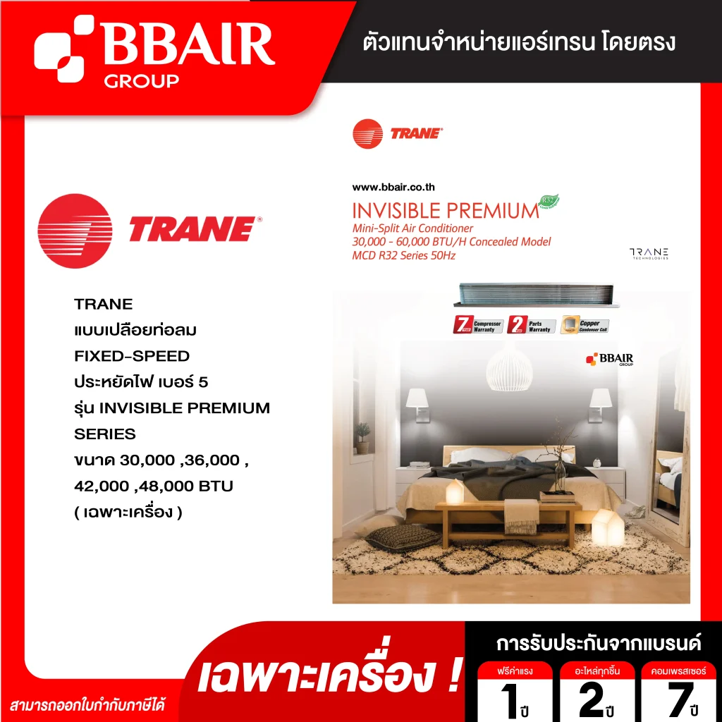 แอร์เทรน แบบแยกส่วนชนิดซ่อนในฝ้า INVISIBLE PREMIUM SERIES น้ำยาแอร์ R-32 เฉพาะเครื่อง