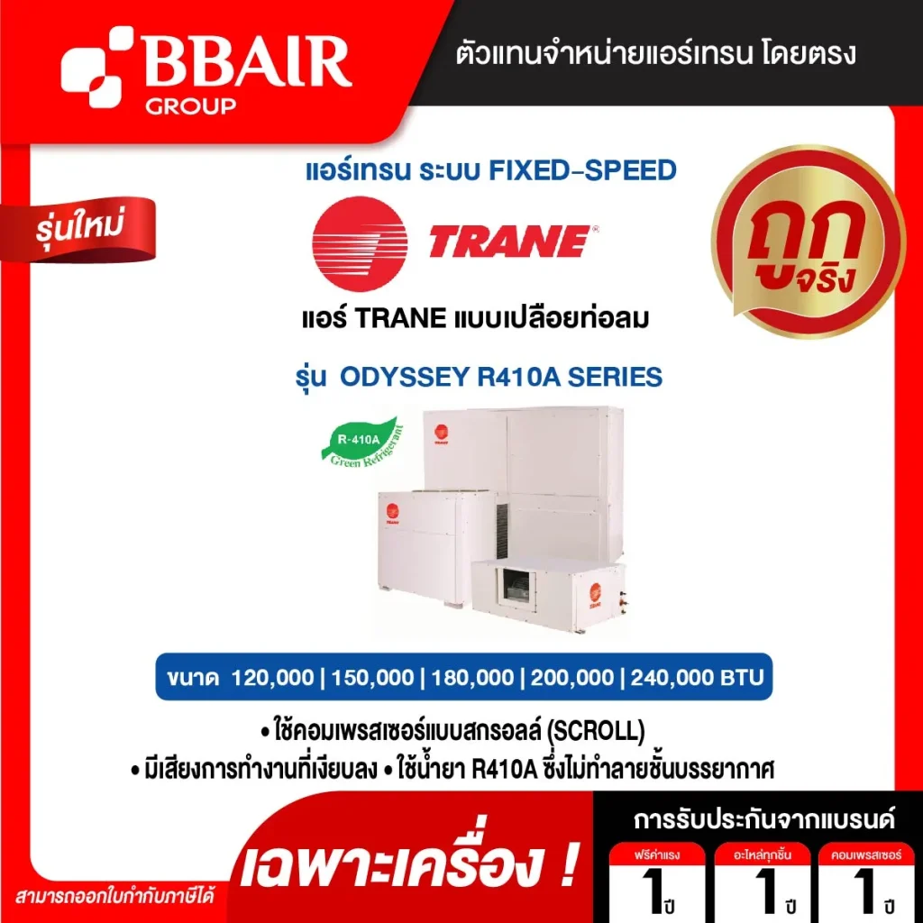 แอร์เทรน แบบแยกส่วนขนาดใหญ่ ชนิดต่อท่อลม ODYSSEY R410A ติดตั้งแบบตั้งพื้น น้ำยาแอร์ R-410A เฉพาะเครื่อง